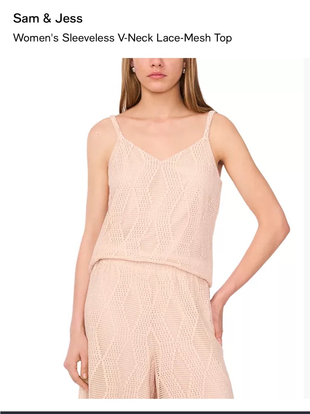 Sam & Jess Women's Sleeveless V-Neck Lace-Mesh Camisole in Blush